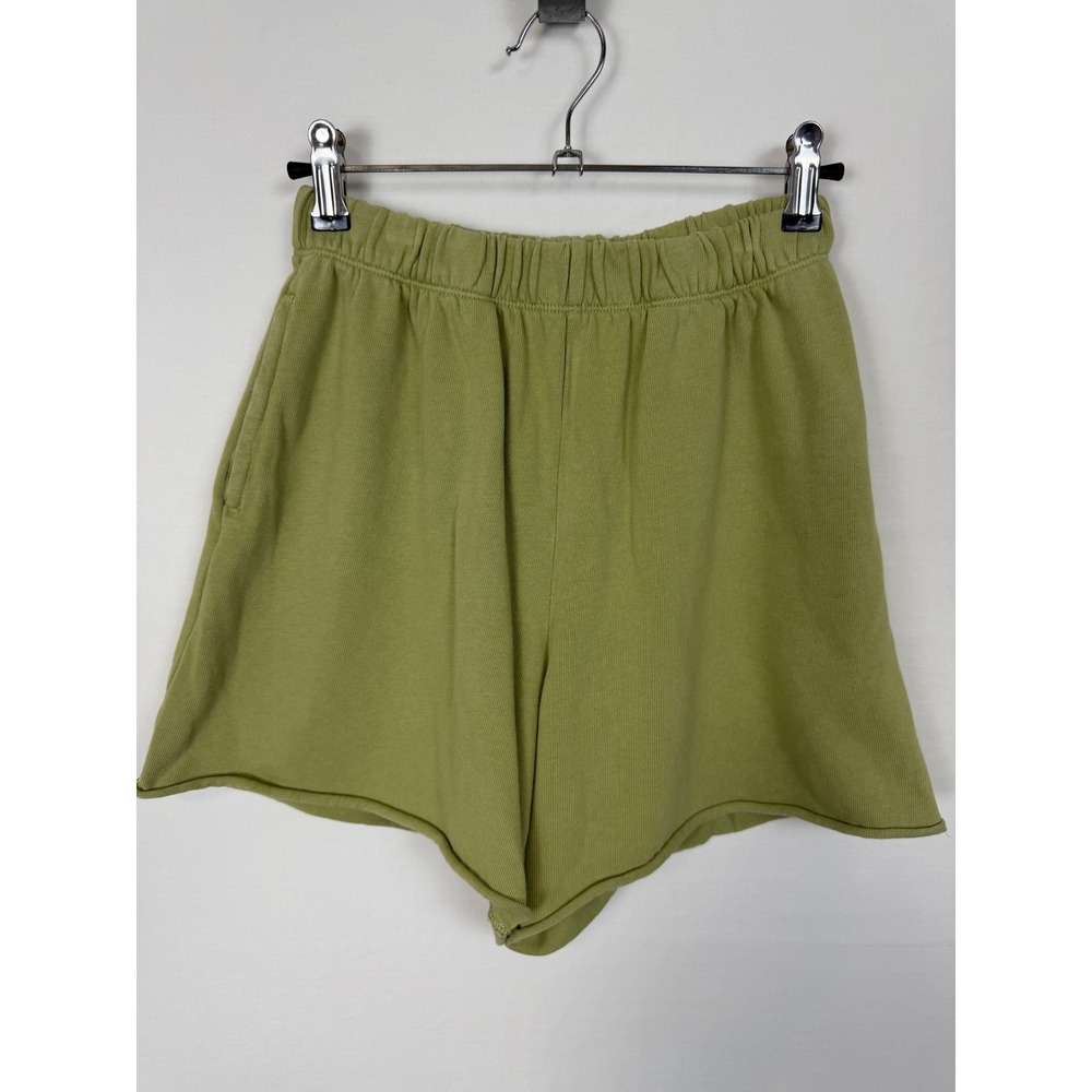Aerie Women 100% Cotton Shorts XS Green Elastic Waist Raw Hem Pocket